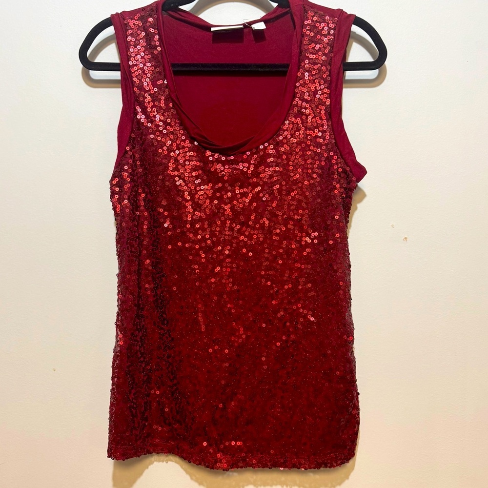 New York‎ & Company Burgundy Sequin Stretch Tank Top. Size M